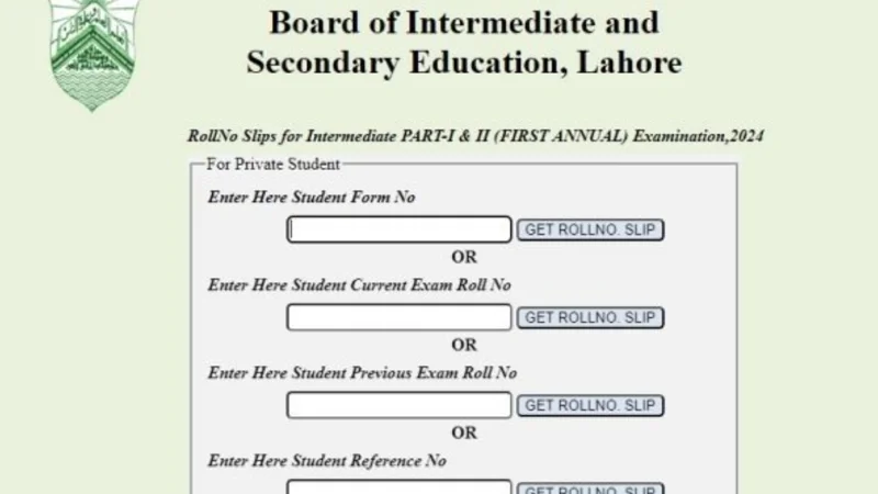 BISE Lahore 12th Class Roll Number Slip 2024