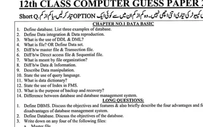 Punjab Boards 2024: Intermediate Part 2 Computer Science Guess Papers