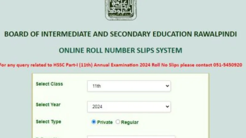 BISE Rawalpindi issues roll number slips for download for Inter Part 1