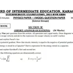 Karachi Board Intermediate Model Papers 2024 (BIEK Exam 2024)