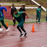 Babar Azam joins his teammates during Kakul training on third day