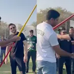 WATCH: Shahid Afridi tries Javelin throw with Arshad Nadeem