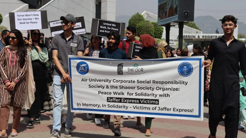 Air University students rally for peace in solidarity with Jaffar Express victims