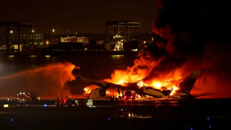 A Japan Airlines plane burst into flames at Tokyo International Airport. After reportedly colliding with another aircraft upon landing on Tuesday, according to local news reports.