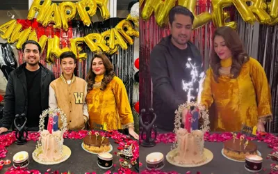 Iqrar Ul Hassan and Qurutulain get 18th anniversary party from Aroosa Khan