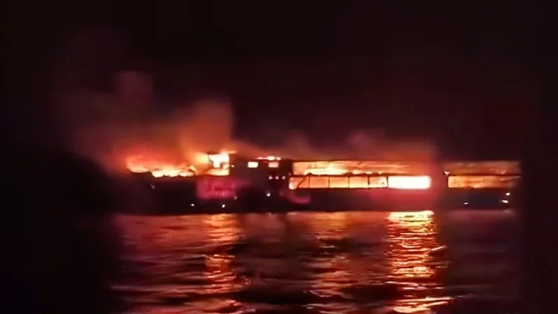 Philippine ferry fire leaves five dead, dozens missing
