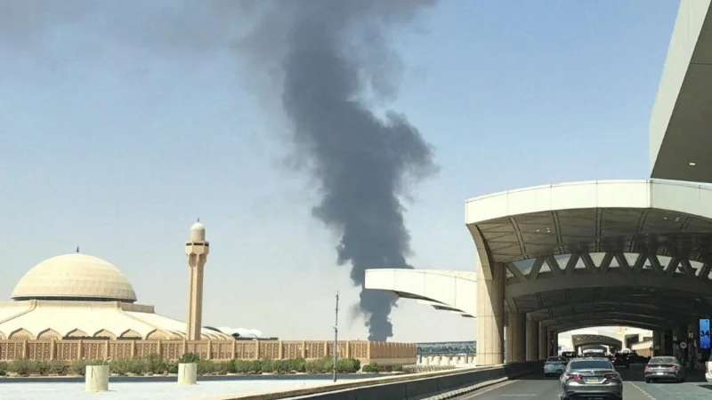 Houthi missile intercepted over Riyadh as airport fire erupts