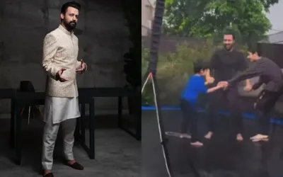 Atif Aslam and his kids enjoying raining in Lahore on the Trampoline