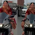 Watch: Bride riding a sports bike in red lehenga goes viral