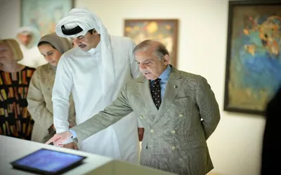 PM Shehbaz, Amir of Qatar visit gallery of Pakistani artworks at National Museum of Qatar