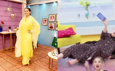 Mishi Khan fell of the chair during the live show goes viral, fans hilarious reaction
