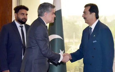 Syed Yusuf Raza Gilani welcomes Spanish senate delegation at Parliament House