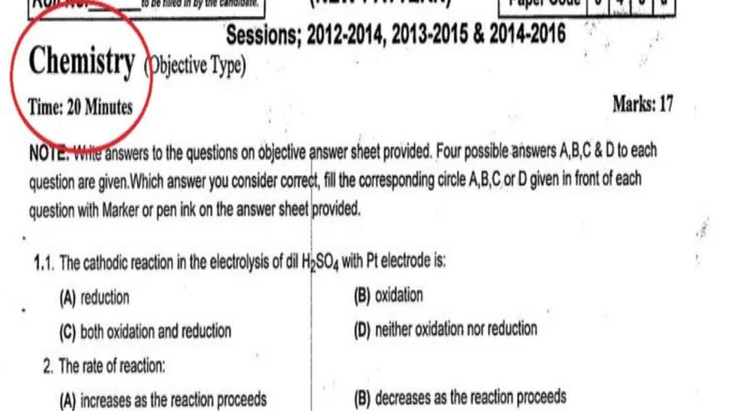 Chemistry guess papers for Class 11 Punjab boards 2024