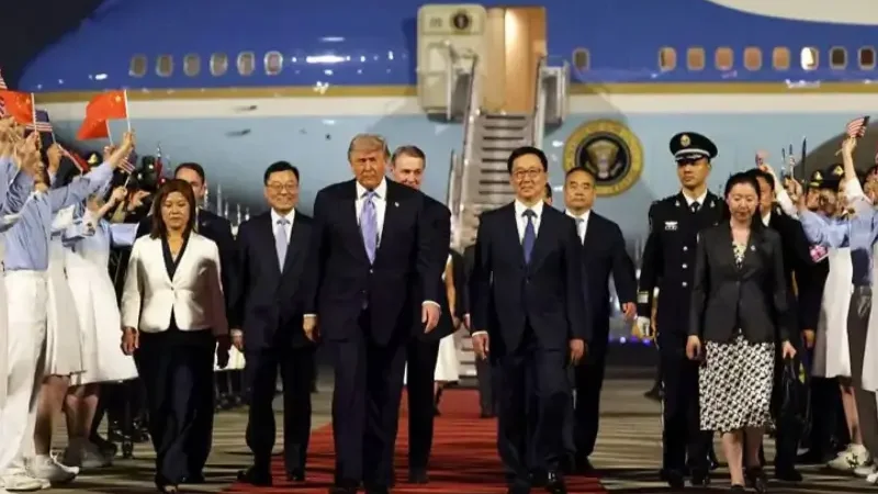 Donald Trump lands in China for talks with Xi