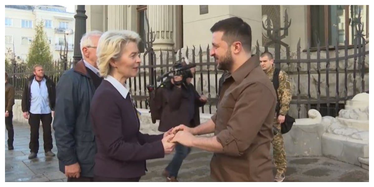 In Kyiv, Ursula Von Der Leyen Meets Volodymyr Zelensky.