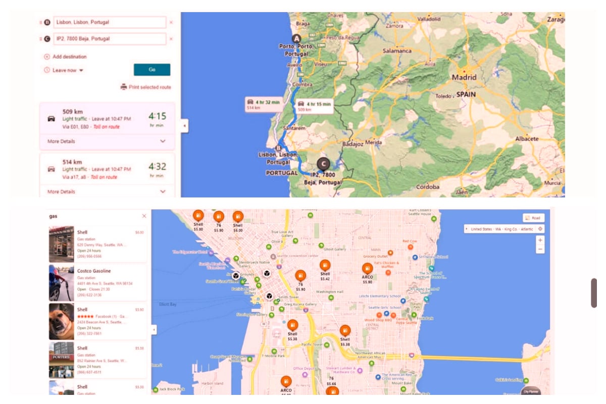 bing travel distance